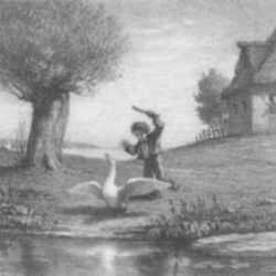 Print by William Morris Hunt: Boy with a Goose, represented by Childs Gallery