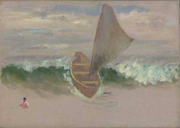 Painting by William Partridge Burpee: (Dory in Waves), represented by Childs Gallery