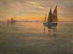 Watercolor by William Partridge Burpee: [Sunset with Sailboats], represented by Childs Gallery