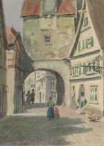 Watercolor by William Partridge Burpee: An Old Gate, Rothenberg, Germany, represented by Childs Gallery