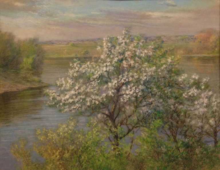 Pastel By William Partridge Burpee: [apple Blossoms In Landscape] At Childs Gallery