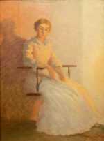 Painting by William Partridge Burpee: By the Glow of the Firelight, represented by Childs Gallery