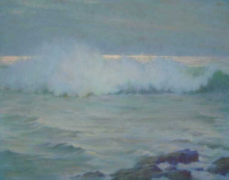 Pastel By William Partridge Burpee: [crashing Waves,rocks] At Childs Gallery