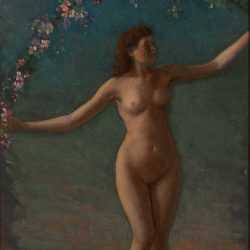 Painting By William Partridge Burpee: [female Nude With Garland] At Childs Gallery
