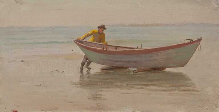 Painting By William Partridge Burpee: [fisherman And Dory] At Childs Gallery