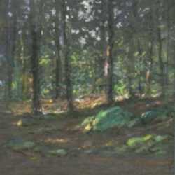 Pastel by William Partridge Burpee: Glimpse of Sunlight in the Woods, represented by Childs Gallery