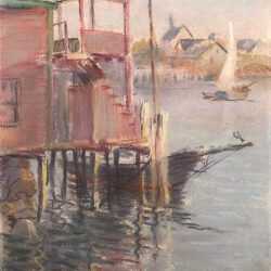 Pastel By William Partridge Burpee: Harbor View (probably Rockland, Maine) At Childs Gallery