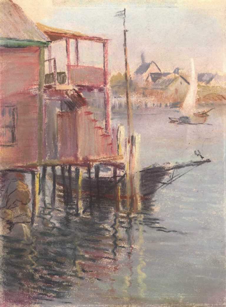 Pastel By William Partridge Burpee: Harbor View (probably Rockland, Maine) At Childs Gallery