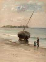 Painting By William Partridge Burpee: Lincoln Point And Lincoln House Hotel, Swampscott From Lynn Beach (massachusetts) At Childs Gallery