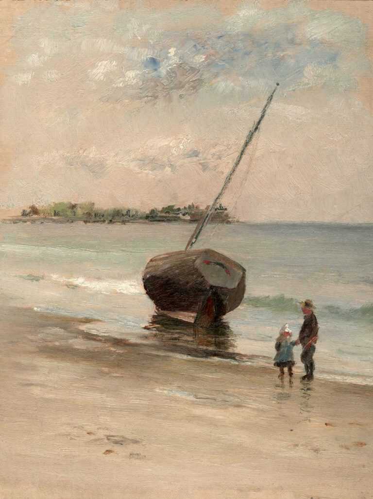 Painting By William Partridge Burpee: Lincoln Point And Lincoln House Hotel, Swampscott From Lynn Beach (massachusetts) At Childs Gallery