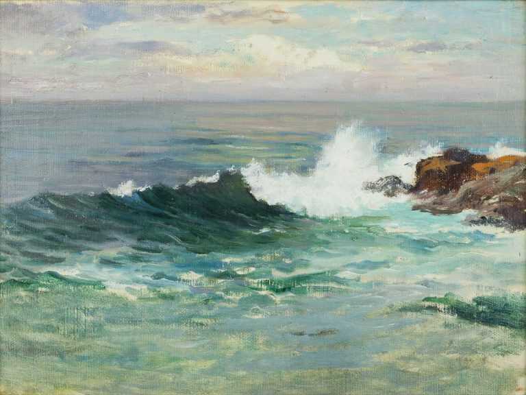Painting By William Partridge Burpee: [rising Wave Breaking On Rock] At Childs Gallery