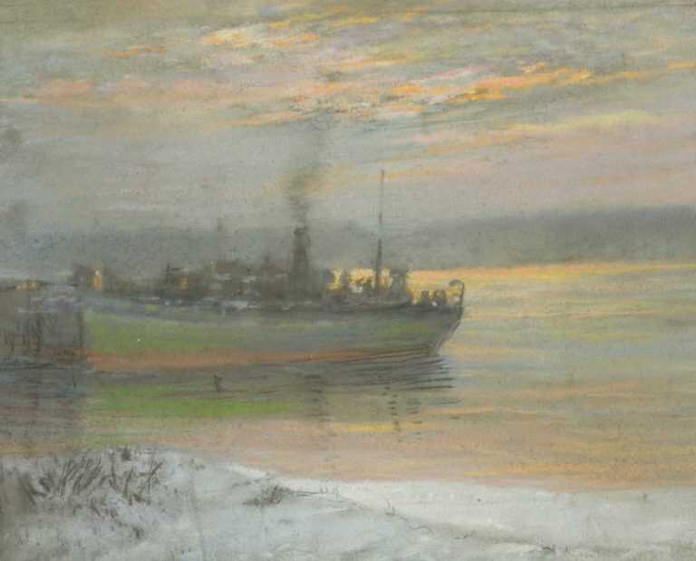 Pastel By William Partridge Burpee: [steamship] At Childs Gallery