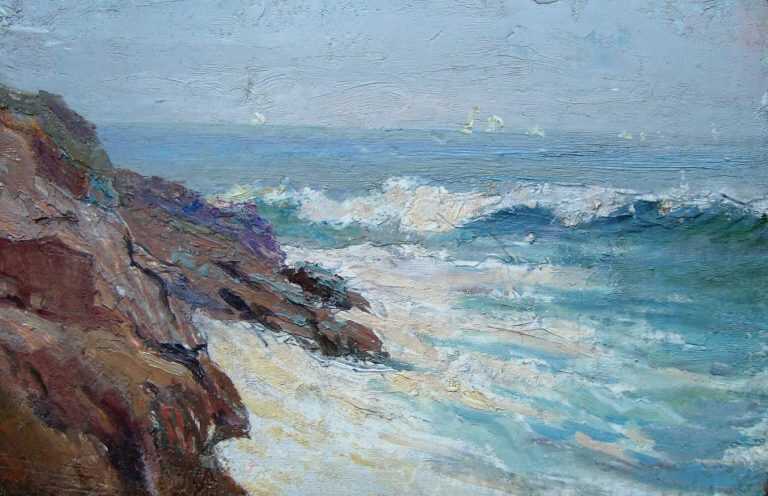 Painting By William Partridge Burpee: Surf And Rocks, Maine Coast At Childs Gallery
