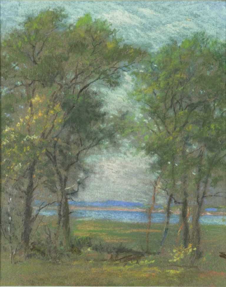 Pastel By William Partridge Burpee: [trees Near The Shore] At Childs Gallery