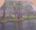 Pastel by William Partridge Burpee: Willows Bordering A Stream, represented by Childs Gallery