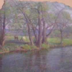 Pastel by William Partridge Burpee: Willows Bordering A Stream, represented by Childs Gallery