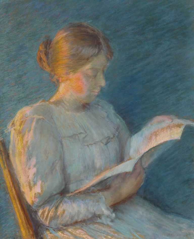Pastel By William Partridge Burpee: [woman Reading] At Childs Gallery