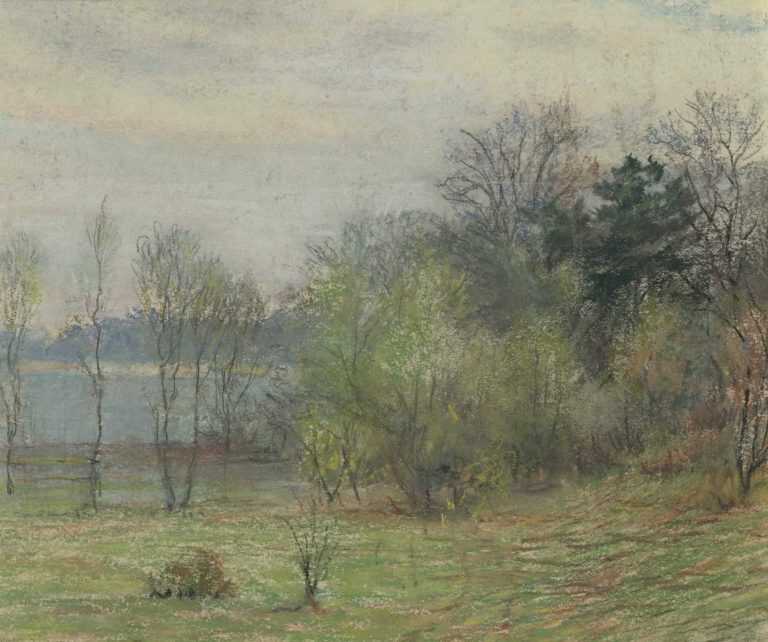 Pastel By William Partridge Burpee: [wooded Landscape With Pond] At Childs Gallery