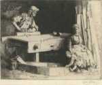 Print by William Strang: The Carpenter Shop, represented by Childs Gallery