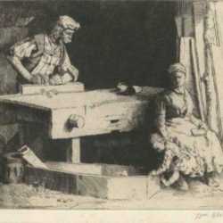 Print by William Strang: The Carpenter Shop, represented by Childs Gallery