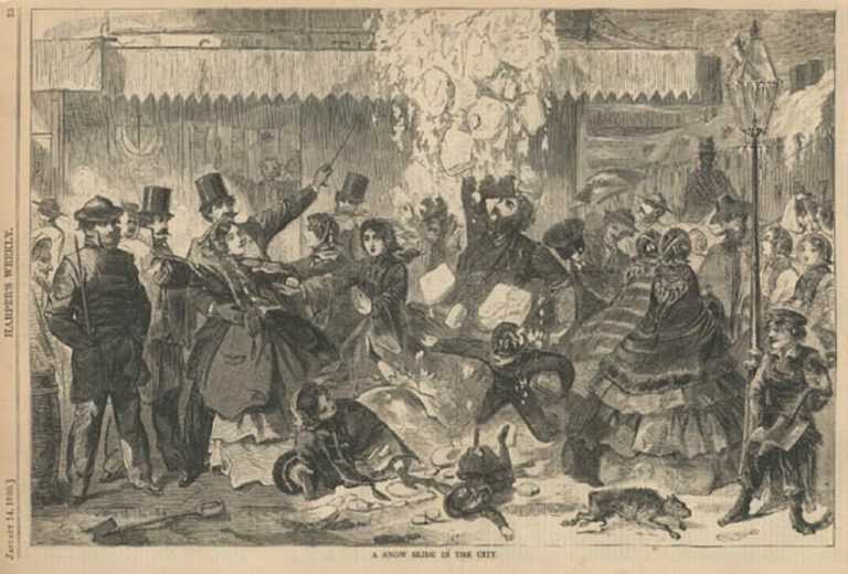 Print by Winslow Homer: A Snow Slide in the City, available at Childs Gallery, Boston