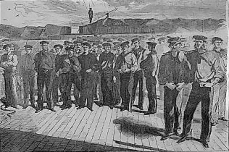 Print by Winslow Homer: Crew of the United States Steam Sloop – “Colorado” Shipped at Boston June 1861, available at Childs Gallery, Boston