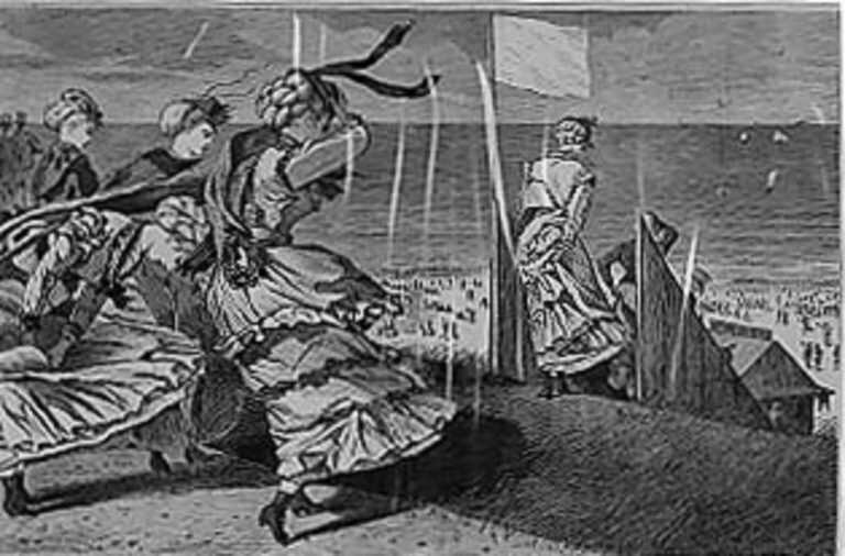 Print by Winslow Homer: On the Bluff at Long Branch, at the Bathing Hour, available at Childs Gallery, Boston